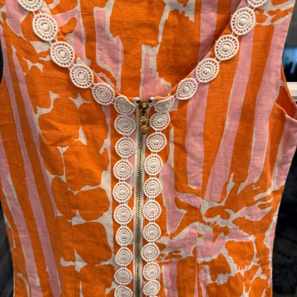 Lilly Pulitzer Dress Womens Dres Size 2 Orange/white Sheath Sleeveless Lined - Picture 4 of 15